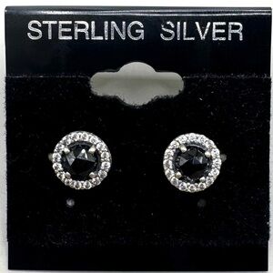 Pandora Sterling Silver Black Onyx Halo Stud Earrings